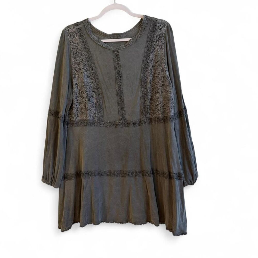 Pol Women's Grey Long Sleeve Flowy Blouse Size S Boho Hippie